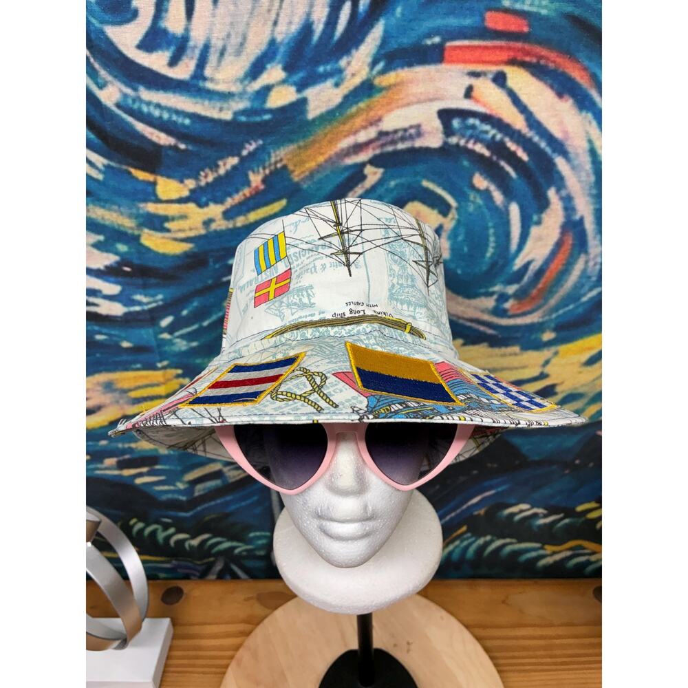 Nautical Signal Flag Bucket Hat – Handmade Cotton Maritime Hat – Size Large
